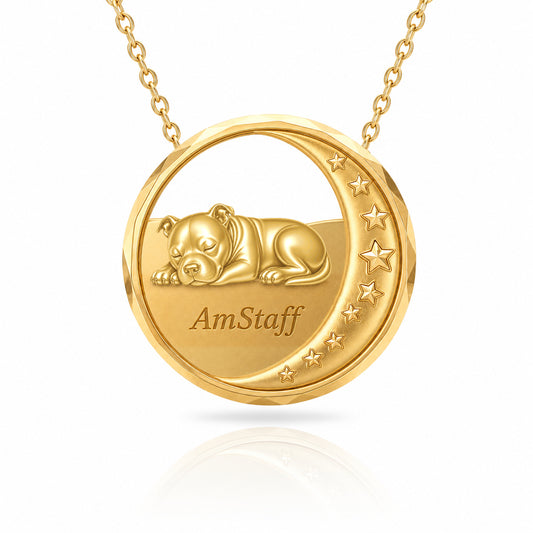 SoulyShine AmStaff Starry Slumber – Personalized Pet in The Moon Necklace - 18K Gold Vermeil front