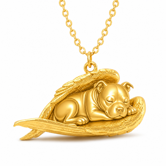 Soulyshine AmStaff The Sleeping Angel – Personalized Pet Necklace - 18K Gold Vermeil front