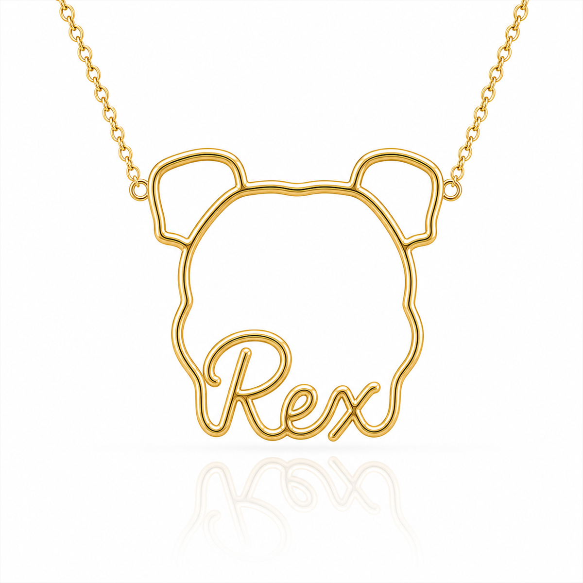 Soulyshine AmStaff personalized outline pet face and name necklace in gold