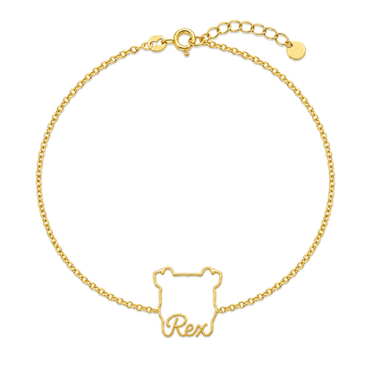Soulyshine AmStaff Whisper Outline pet face and Rex name handcrafted bracelet - 18K Gold Vermeil front