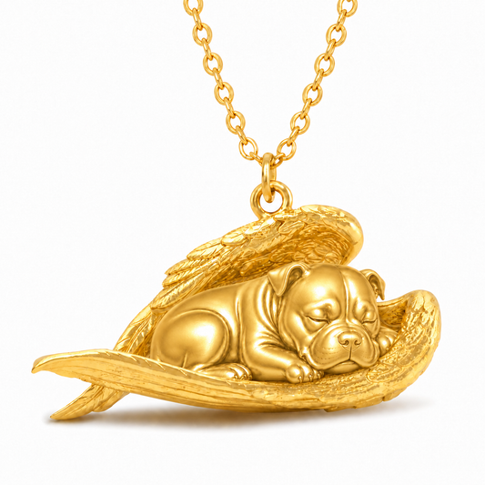 Soulyshine American Bulldog The Sleeping Angel – Personalized Pet Necklace - 18K Gold Vermeil front