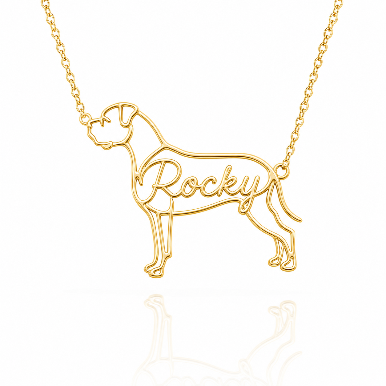 Soulyshine American Bulldog personalized dog silhouette name necklace in gold - Rocky design