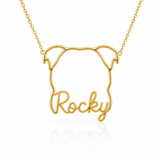 American Bulldog Whisper of Paws - Personalized Outline Your Pet's Face and Name Necklace
