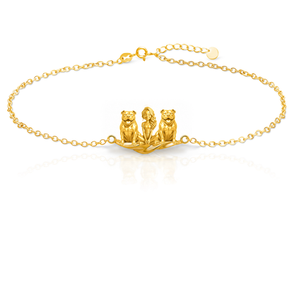 American-Bully Personalized Girl And Her Pets Bracelet - 10K Solid Gold - Front