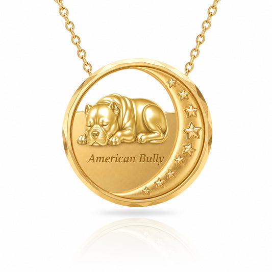SoulyShine American Bully Starry Slumber – Personalized Pet in The Moon Necklace - 18K Gold Vermeil front