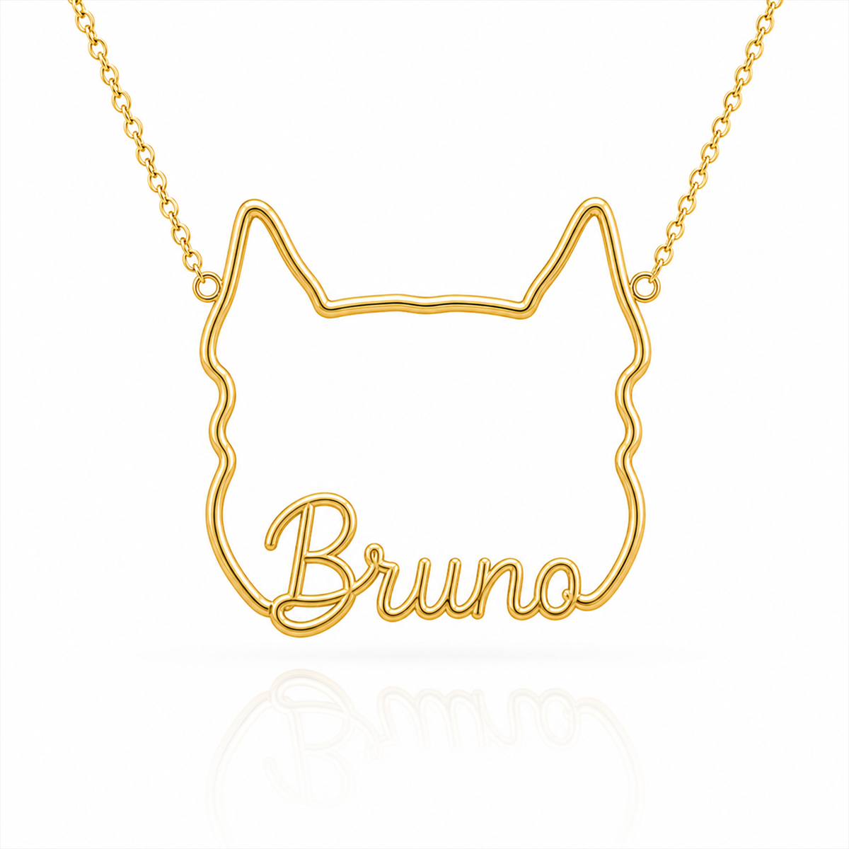 Soulyshine American Bully personalized outline pet face and name necklace in gold
