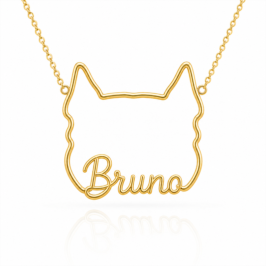 Soulyshine American Bully personalized outline pet face and name necklace in gold