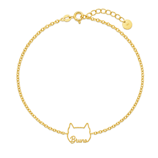 Soulyshine American Bully Whisper Outline pet face and Bruno name handcrafted bracelet - 18K Gold Vermeil front