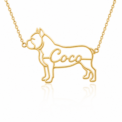 Soulyshine American Bully personalized dog silhouette name necklace in gold - Coco design