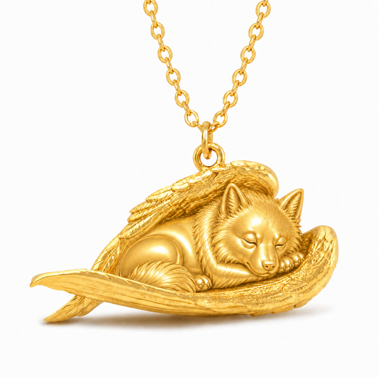 Soulyshine American Eskimo Dog The Sleeping Angel – Personalized Pet Necklace - 18K Gold Vermeil front