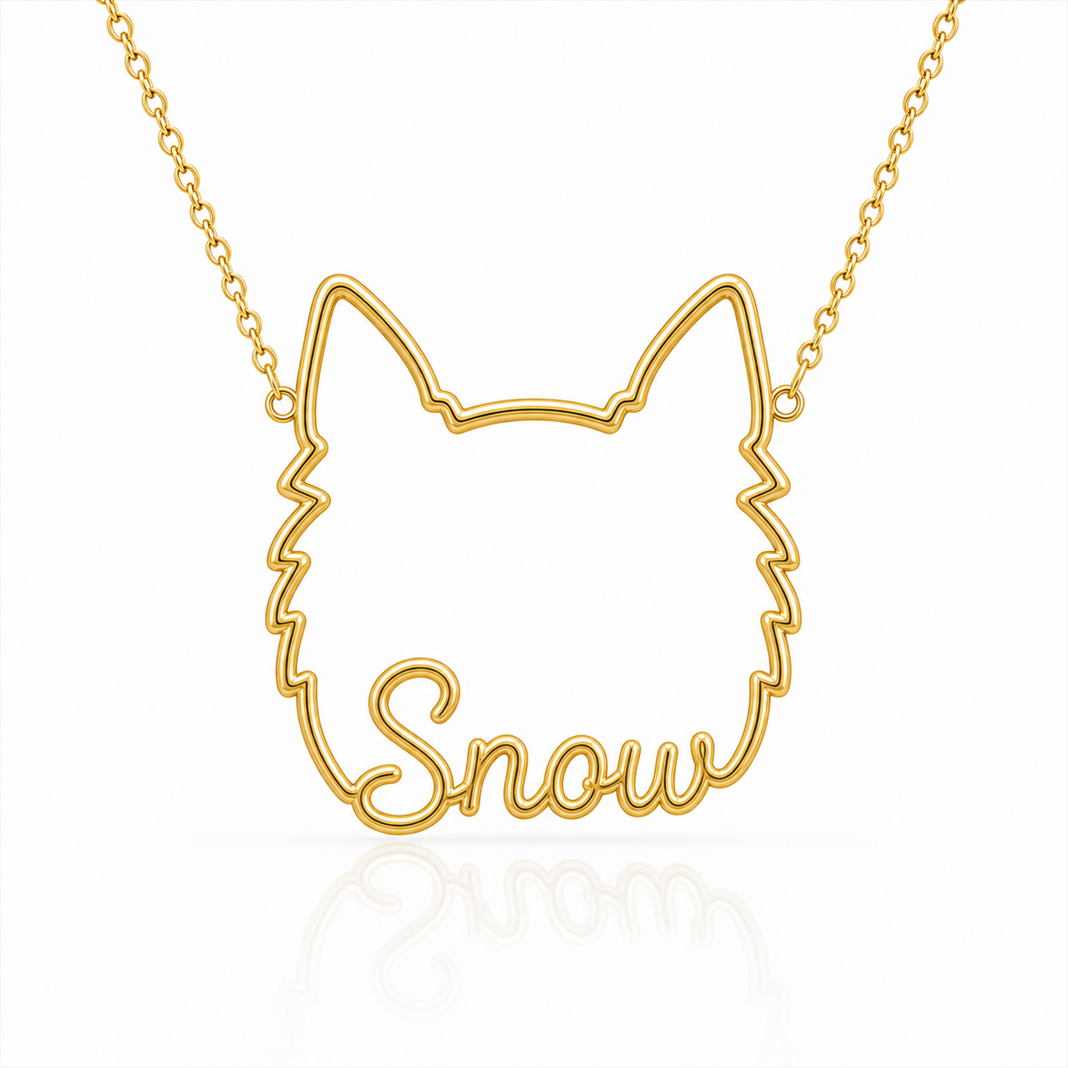 Soulyshine American Eskimo Dog personalized outline pet face and name necklace in gold
