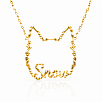 Soulyshine American Eskimo Dog personalized outline pet face and name necklace in gold