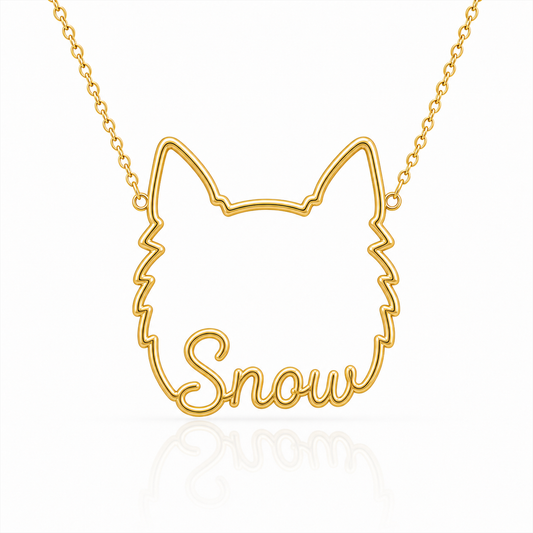 Soulyshine American Eskimo Dog personalized outline pet face and name necklace in gold