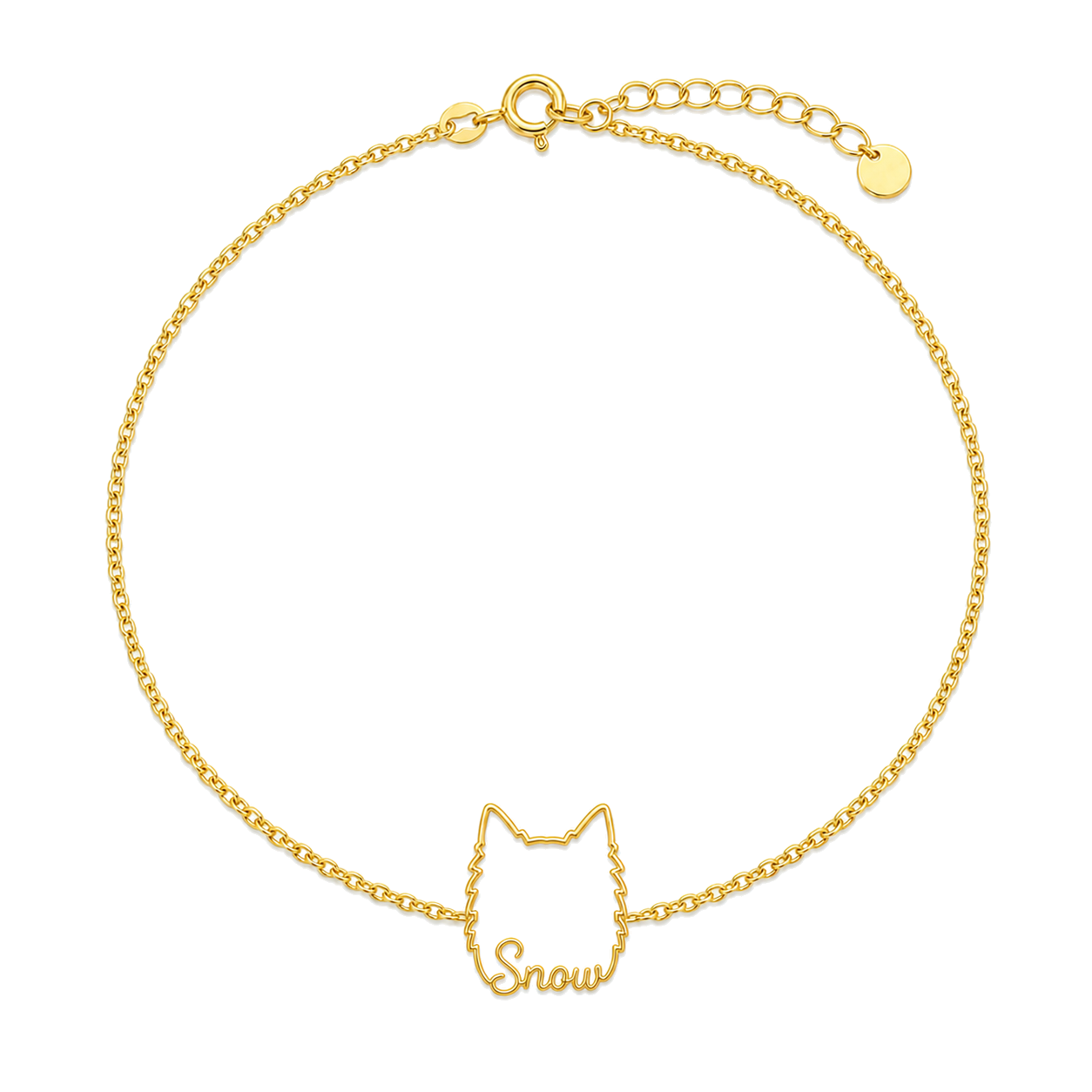 Soulyshine American Eskimo Dog Whisper Outline pet face and Snow name handcrafted bracelet - 18K Gold Vermeil front