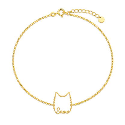 Soulyshine American Eskimo Dog Whisper Outline pet face and Snow name handcrafted bracelet - 18K Gold Vermeil front