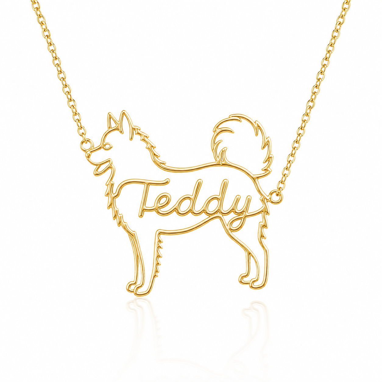 Soulyshine American Eskimo Dog personalized dog silhouette name necklace in gold - Teddy design