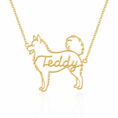 Soulyshine American Eskimo Dog personalized dog silhouette name necklace in gold - Teddy design
