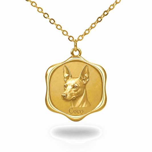 Soulyshine American Hairless Terrier coated Precious Paw personalized pet photo necklace - 18K Gold Vermeil front