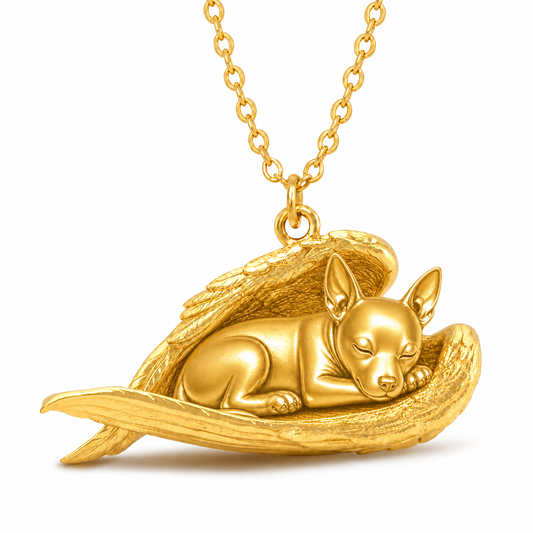Soulyshine American Hairless Terrier coated The Sleeping Angel – Personalized Pet Necklace - 18K Gold Vermeil front