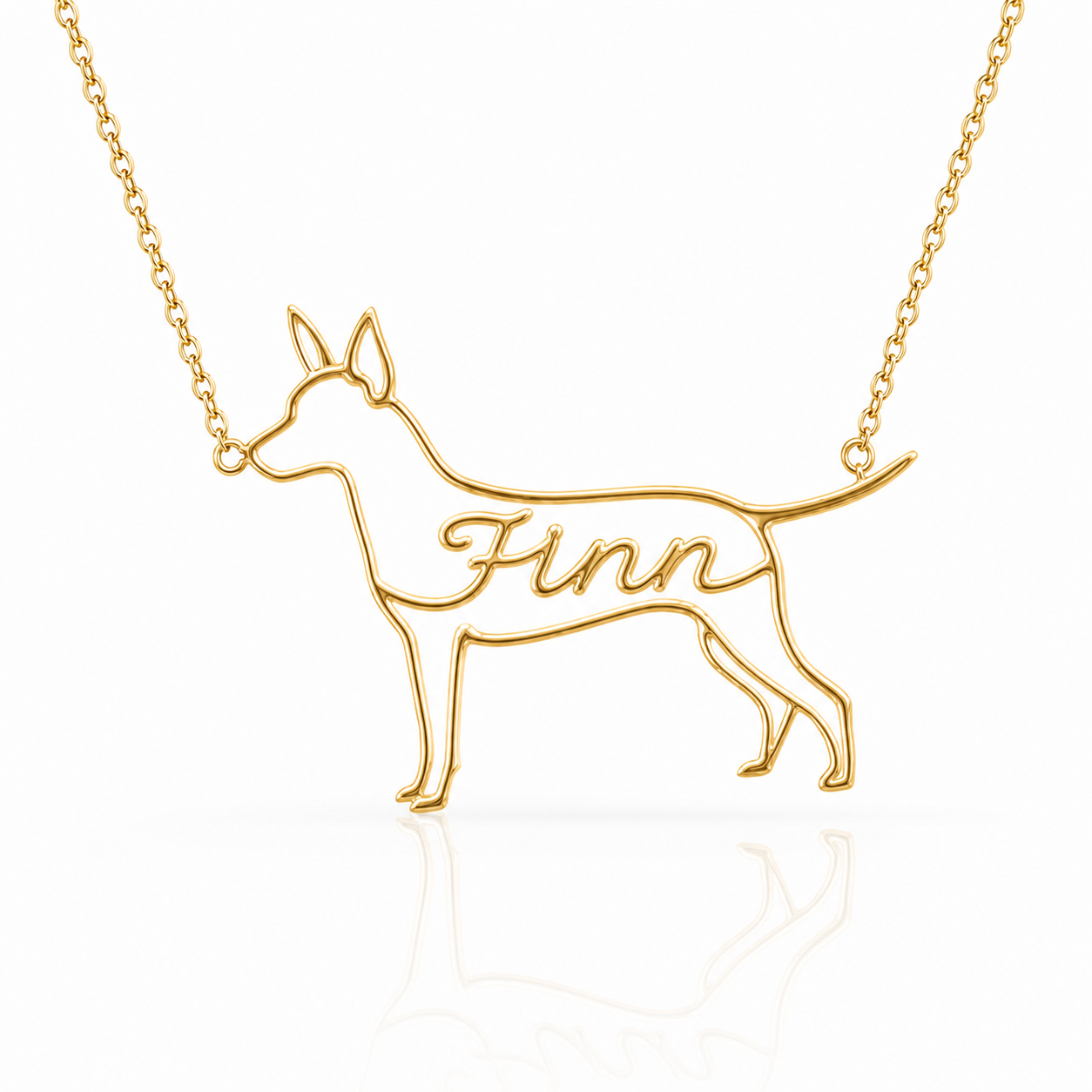 Soulyshine American Hairless Terrier coated personalized dog silhouette name necklace in gold - Finn design