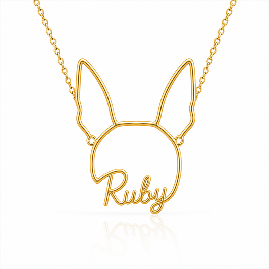 Soulyshine American Hairless Terrier - coated personalized outline pet face and name necklace in gold