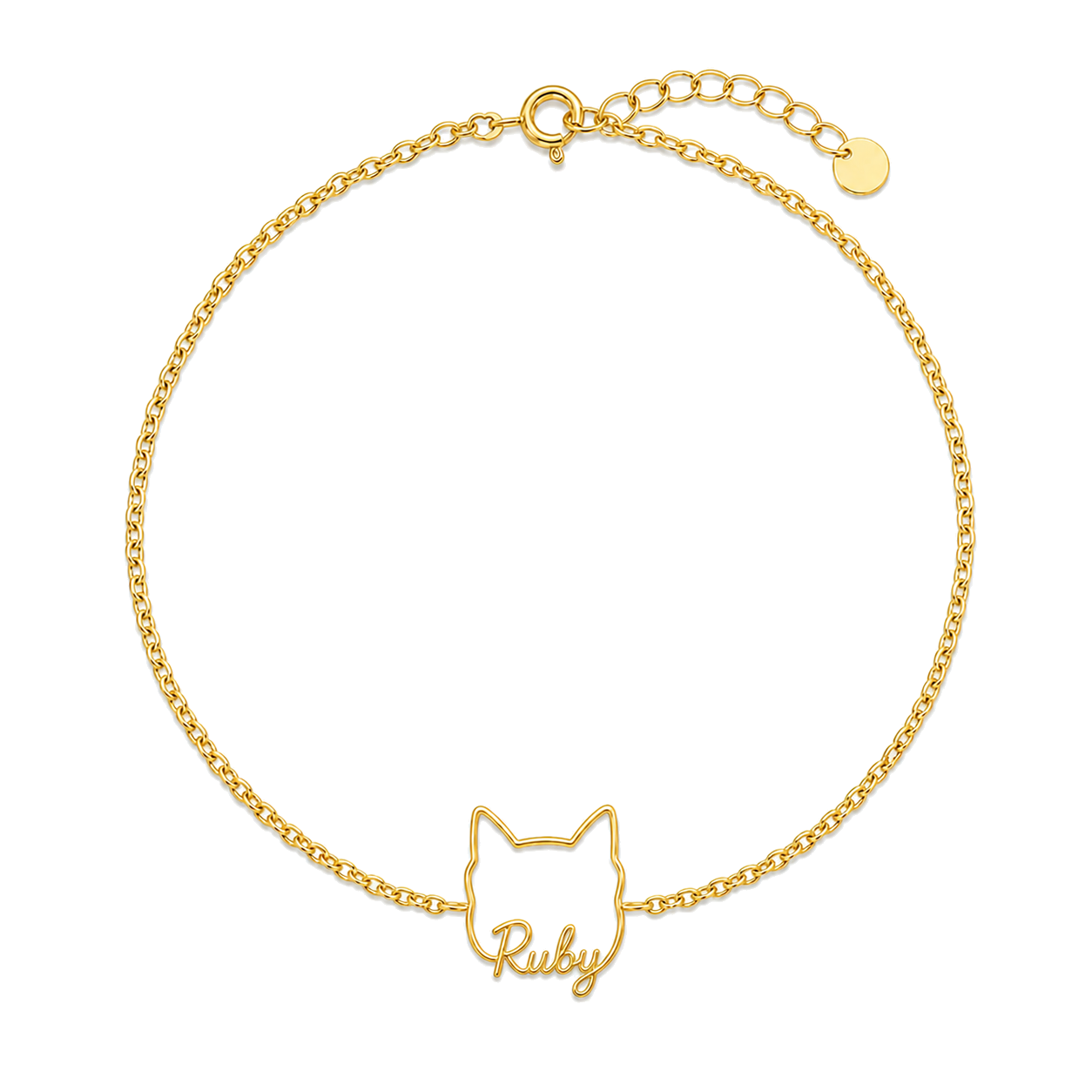 Soulyshine American Hairless Terrier coated Whisper Outline pet face and Ruby name handcrafted bracelet - 18K Gold Vermeil front