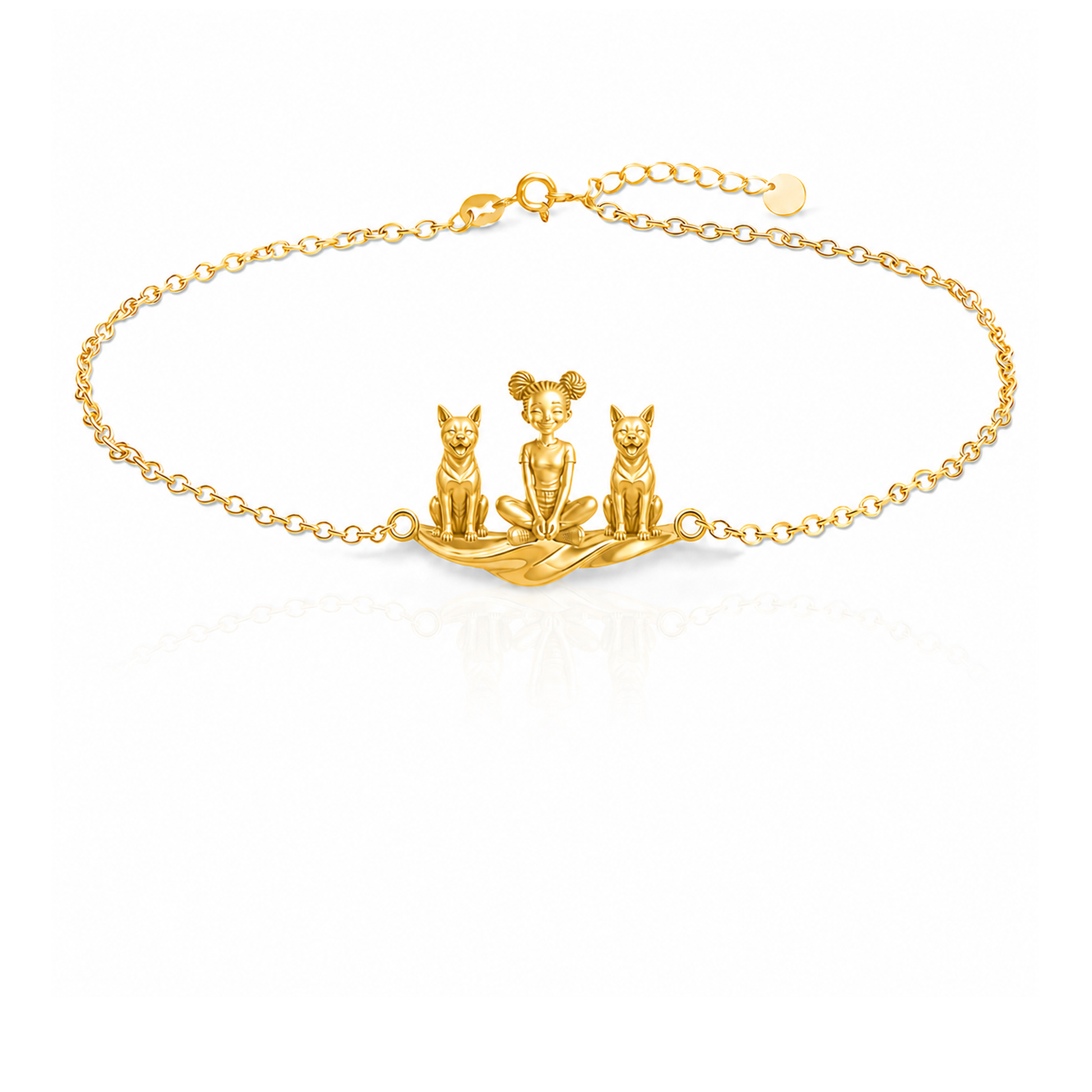 American-Hairless-Terrier-hairless Personalized Girl And Her Pets Bracelet - 10K Solid Gold - Front