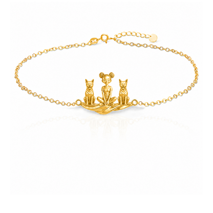 American-Hairless-Terrier-hairless Personalized Girl And Her Pets Bracelet - 10K Solid Gold - Front