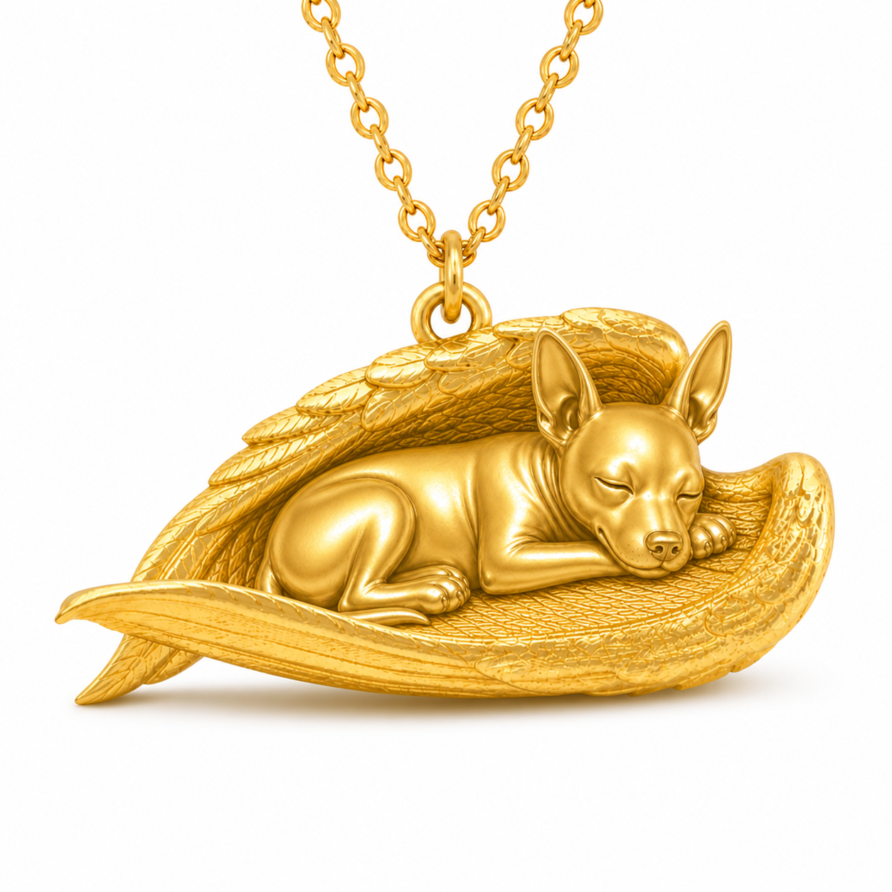 Soulyshine American Hairless Terrier hairless The Sleeping Angel – Personalized Pet Necklace - 18K Gold Vermeil front