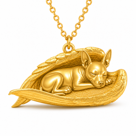 Soulyshine American Hairless Terrier hairless The Sleeping Angel – Personalized Pet Necklace - 18K Gold Vermeil front
