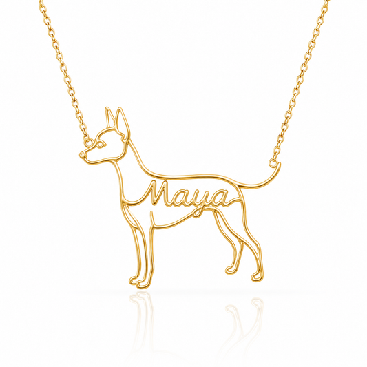 Soulyshine American Hairless Terrier hairless personalized dog silhouette name necklace in gold - Maya design