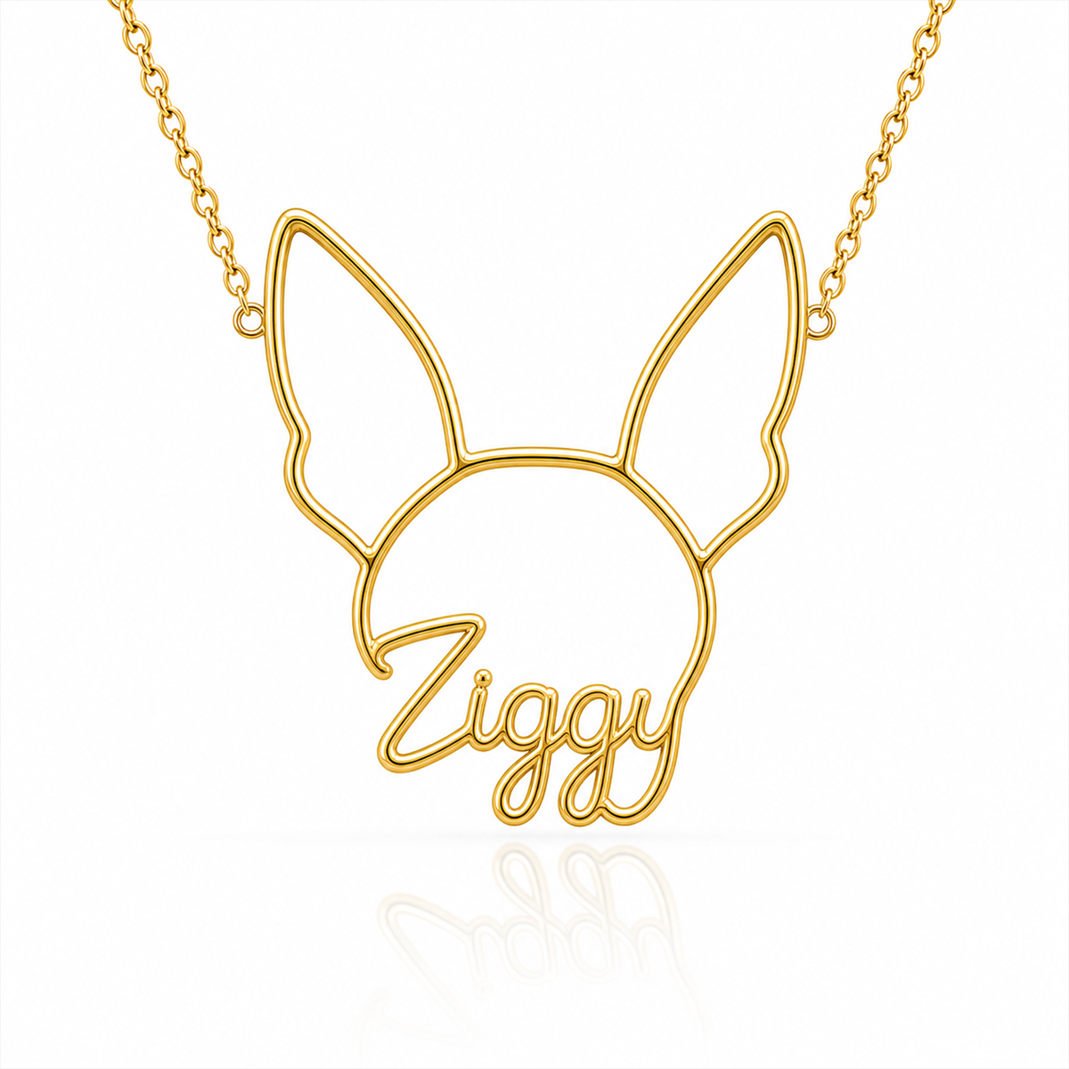 Soulyshine American Hairless Terrier - hairless personalized outline pet face and name necklace in gold