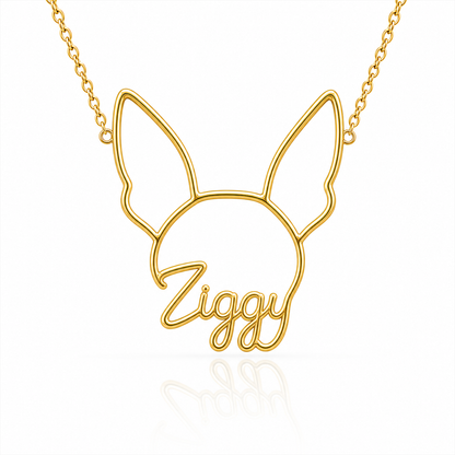 Soulyshine American Hairless Terrier - hairless personalized outline pet face and name necklace in gold