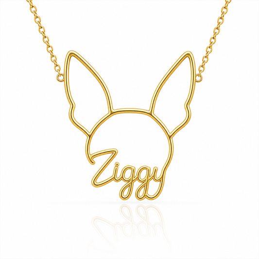 Soulyshine American Hairless Terrier - hairless personalized outline pet face and name necklace in gold