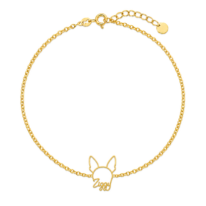 Soulyshine American Hairless Terrier hairless Whisper Outline pet face and Ziggy name handcrafted bracelet - 18K Gold Vermeil front