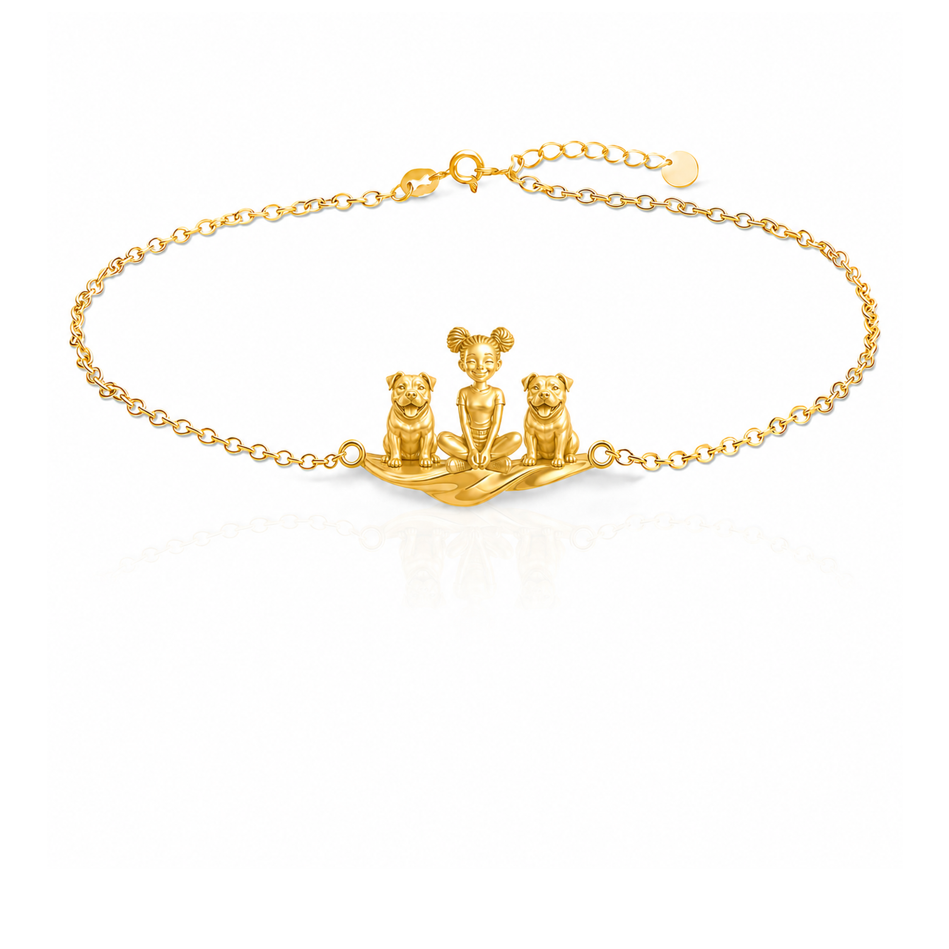 American-Staffordshire-Terrier Personalized Girl And Her Pets Bracelet - 10K Solid Gold - Front