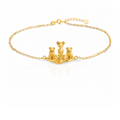 American-Staffordshire-Terrier Personalized Girl And Her Pets Bracelet - 10K Solid Gold - Front