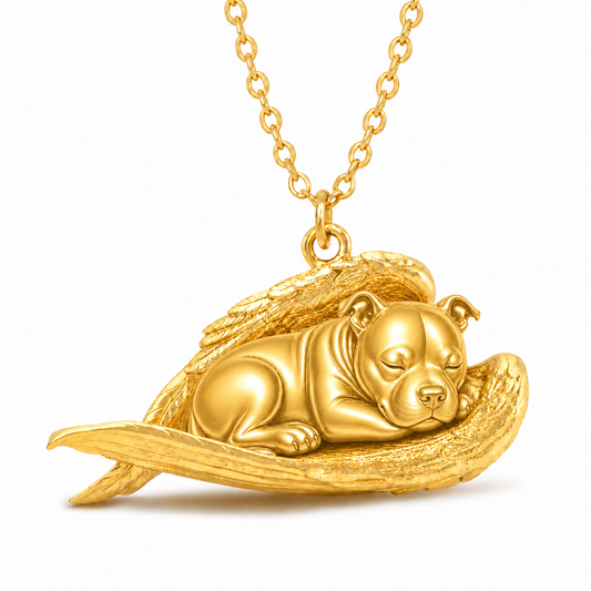 Soulyshine American Staffordshire Terrier The Sleeping Angel – Personalized Pet Necklace - 18K Gold Vermeil front