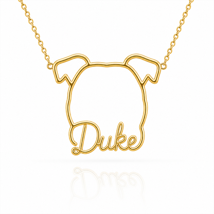 Soulyshine American Staffordshire Terrier personalized outline pet face and name necklace in gold