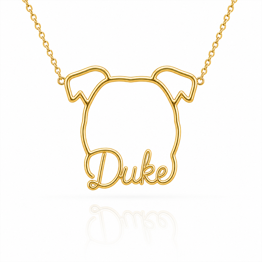 Soulyshine American Staffordshire Terrier personalized outline pet face and name necklace in gold