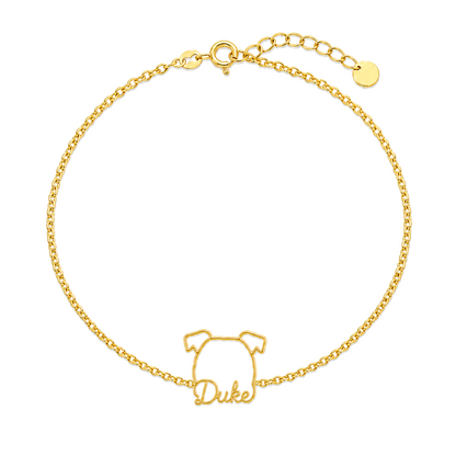 Soulyshine American Staffordshire Terrier Whisper Outline pet face and Duke name handcrafted bracelet - 18K Gold Vermeil front