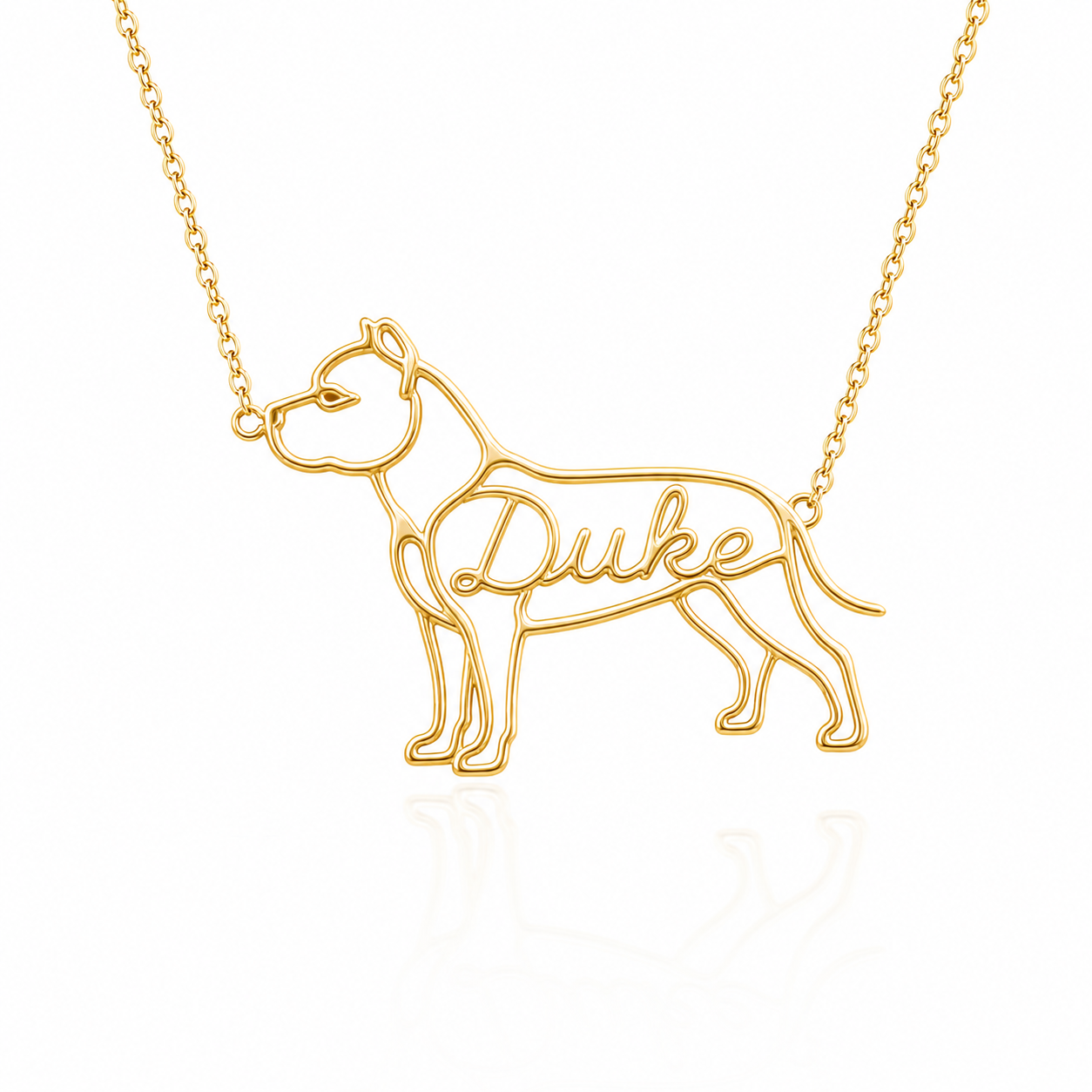 Soulyshine American Staffordshire Terrier personalized dog silhouette name necklace in gold - Duke design