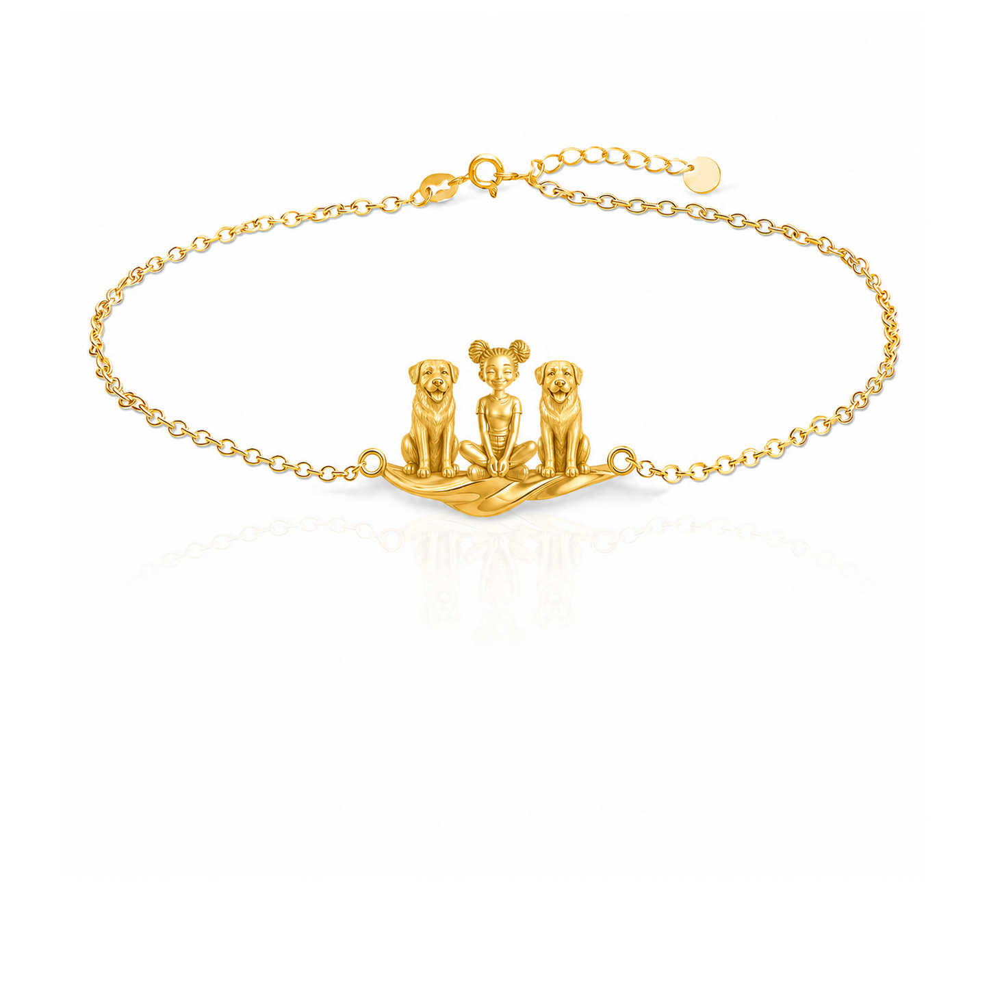 Anatolian-Shepherd-Dog Personalized Girl And Her Pets Bracelet - 10K Solid Gold - Front