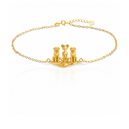 Anatolian-Shepherd-Dog Personalized Girl And Her Pets Bracelet - 10K Solid Gold - Front