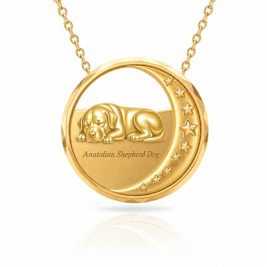 SoulyShine Anatolian Shepherd Dog Starry Slumber – Personalized Pet in The Moon Necklace - 18K Gold Vermeil front