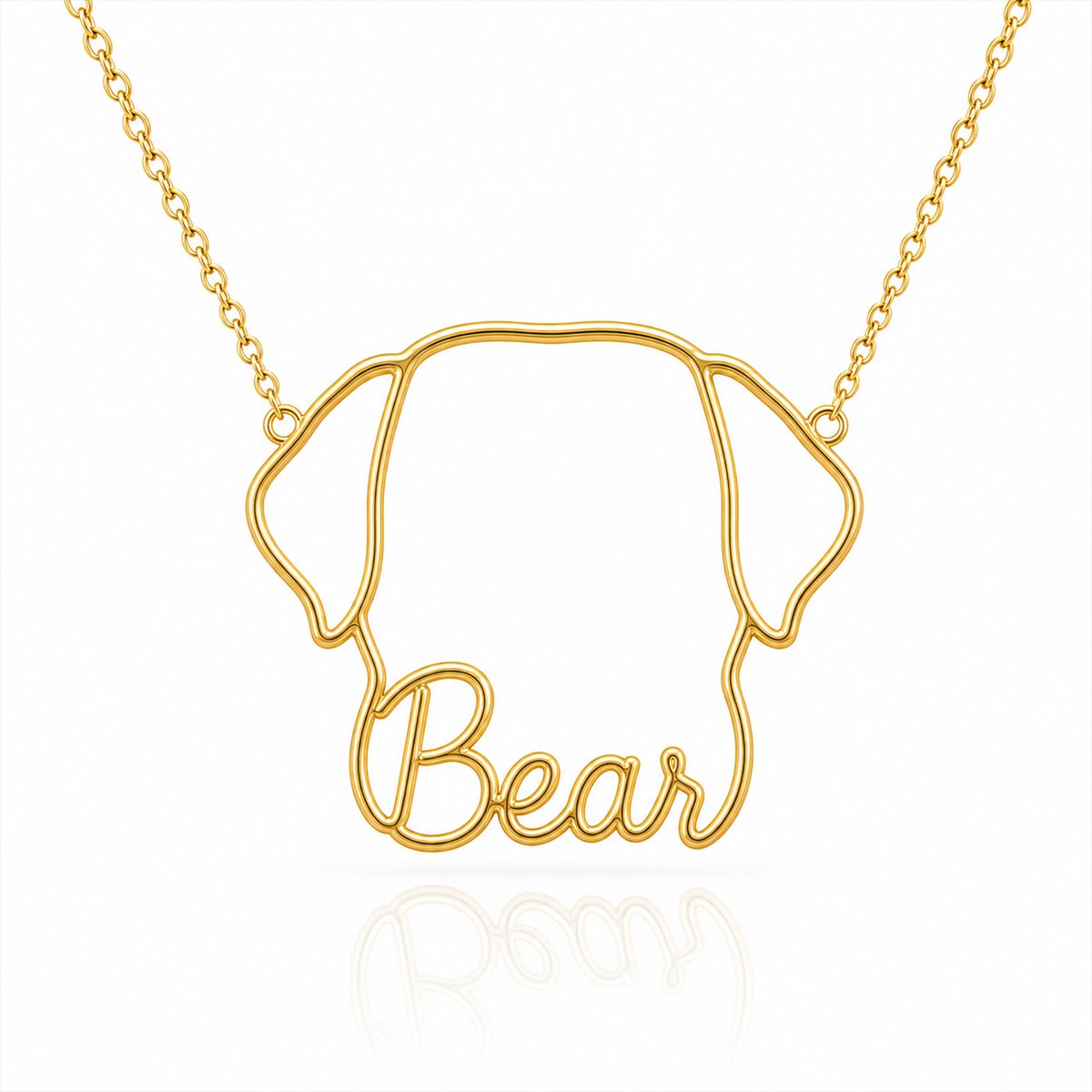 Soulyshine Anatolian Shepherd Dog personalized outline pet face and name necklace in gold