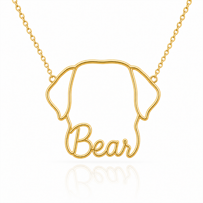 Soulyshine Anatolian Shepherd Dog personalized outline pet face and name necklace in gold