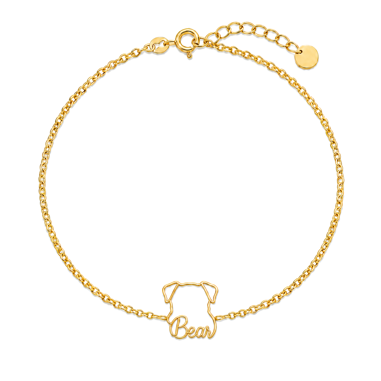 Soulyshine Anatolian Shepherd Dog Whisper Outline pet face and Bear name handcrafted bracelet - 18K Gold Vermeil front