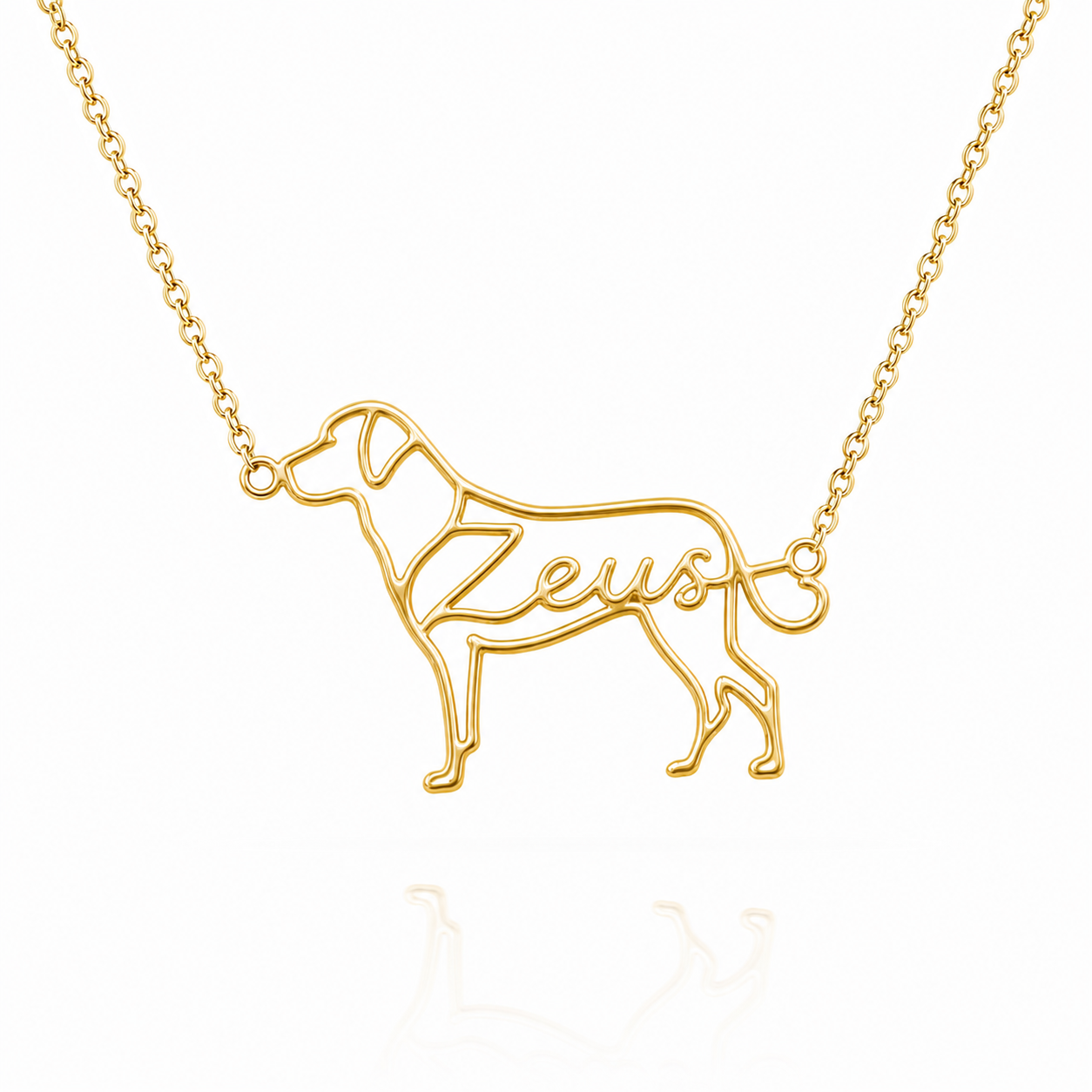 Soulyshine Anatolian Shepherd Dog personalized dog silhouette name necklace in gold - Zeus design