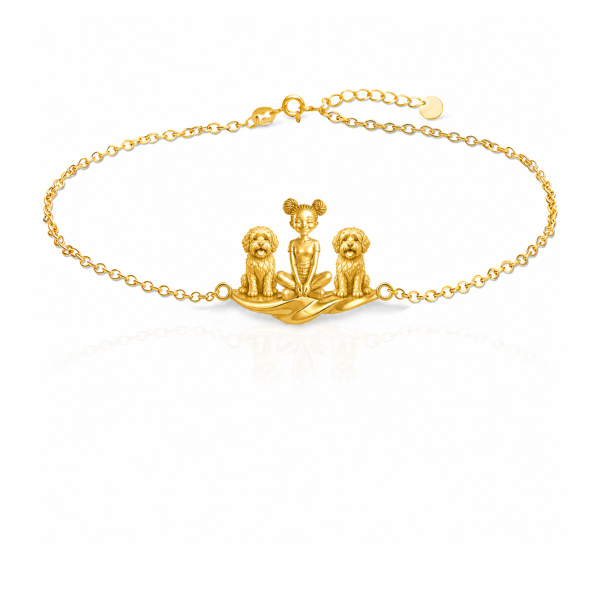 Aussiedoodle Personalized Girl And Her Pets Bracelet - 10K Solid Gold - Front
